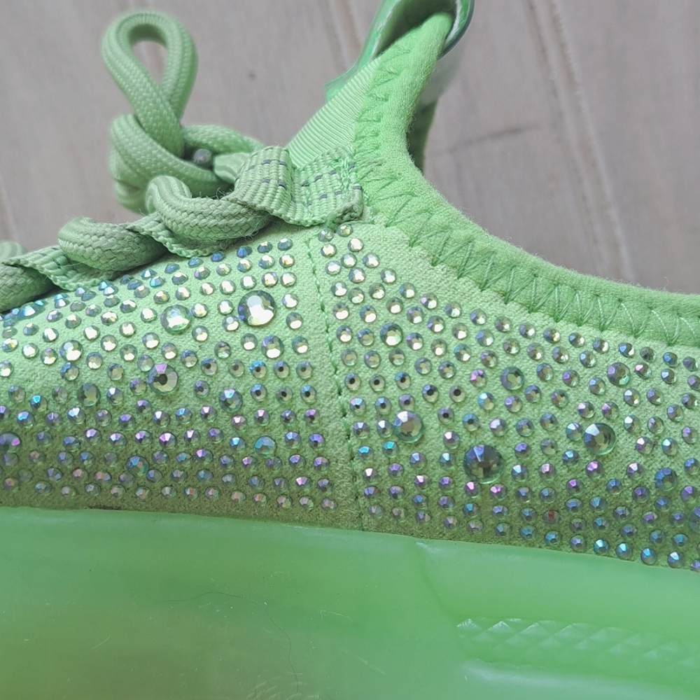 Steve Madden Girls Maxima Knit Rhinestone Lace Up Chunky Sole Comfy Sneakers - Picture 10 of 11